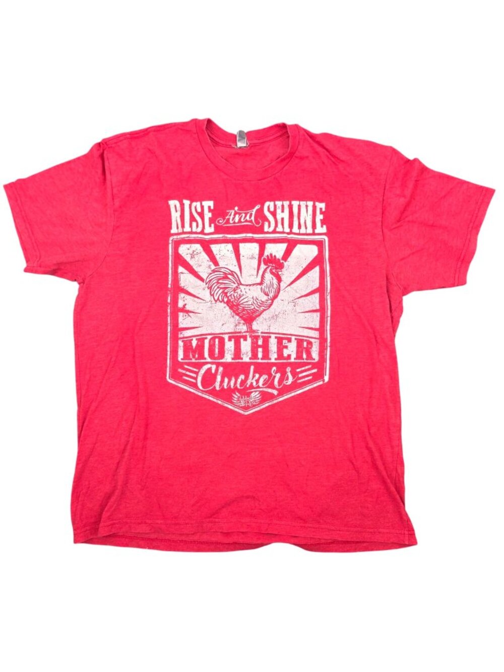 Women's Rebel Rose Rooster Rise & Shine Mother Cluckers T-Shirt XL Red Next Leve